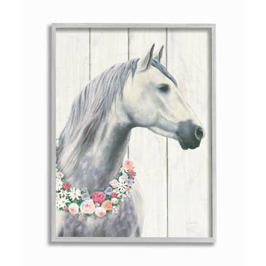 Stupell Industries Spirit Stallion Horse With Flower Wreath Wall Art in Gray Frame